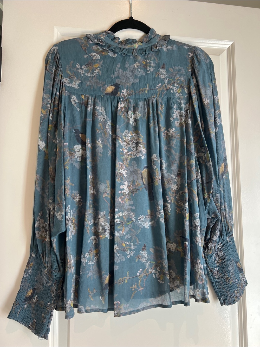 All Saints Blue Floral Ruffle Button-Up Blouse - Picture 5 of 5